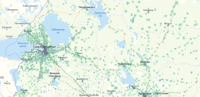 Зона покрытия МТС на карте Набережные Челны 